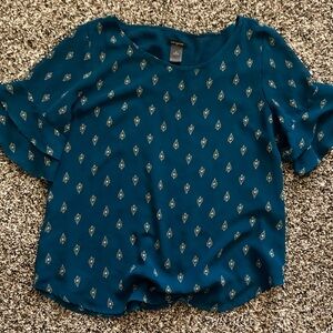 LOFT Teal Diamond Print Blouse